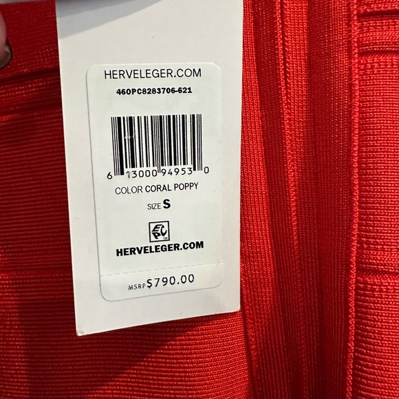 NWT Herve Leger Small Dress in Coral Poppy - Picture 2 of 3